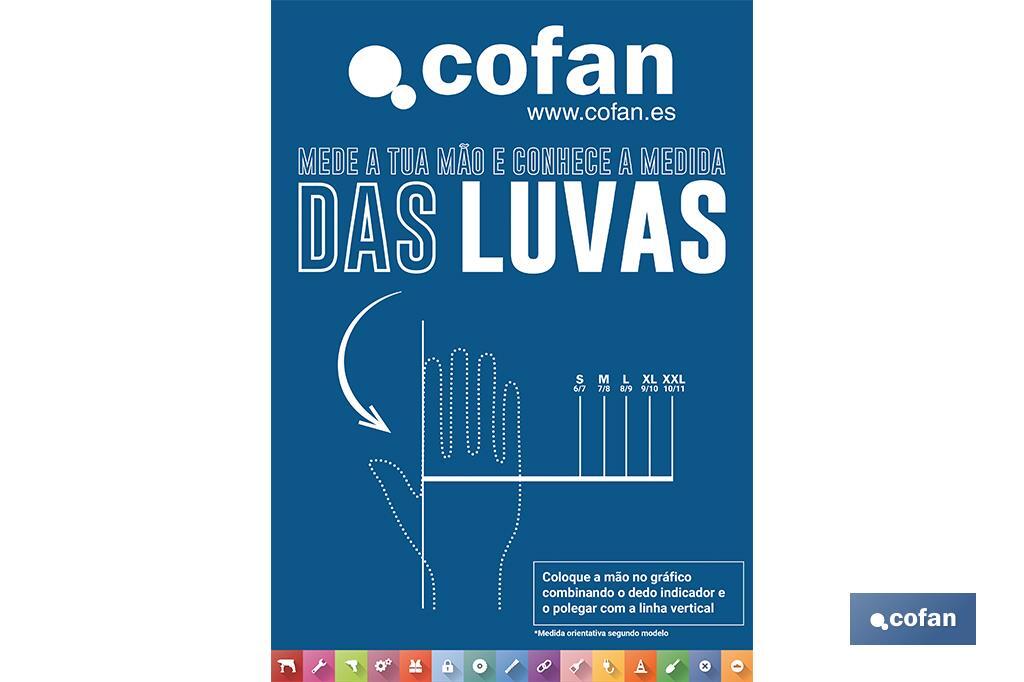 Póster magnetizado com medidor de tamanho de luvas - Cofan