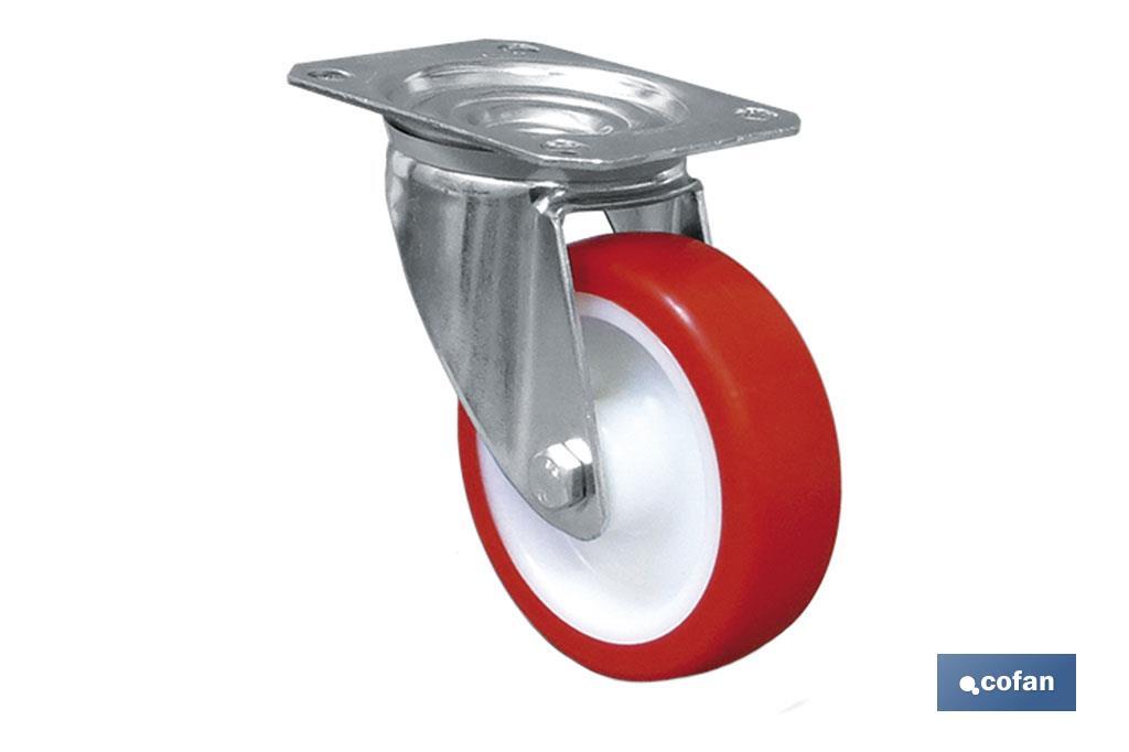 Polyurethane castor with swivel plate | With plain mounting plate | For loads up to 150kg and diameters of 80, 100 and 125mm - Cofan