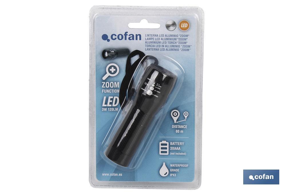 Linterna Aluminio LED ZOOM 3.7 x 12cm - Cofan