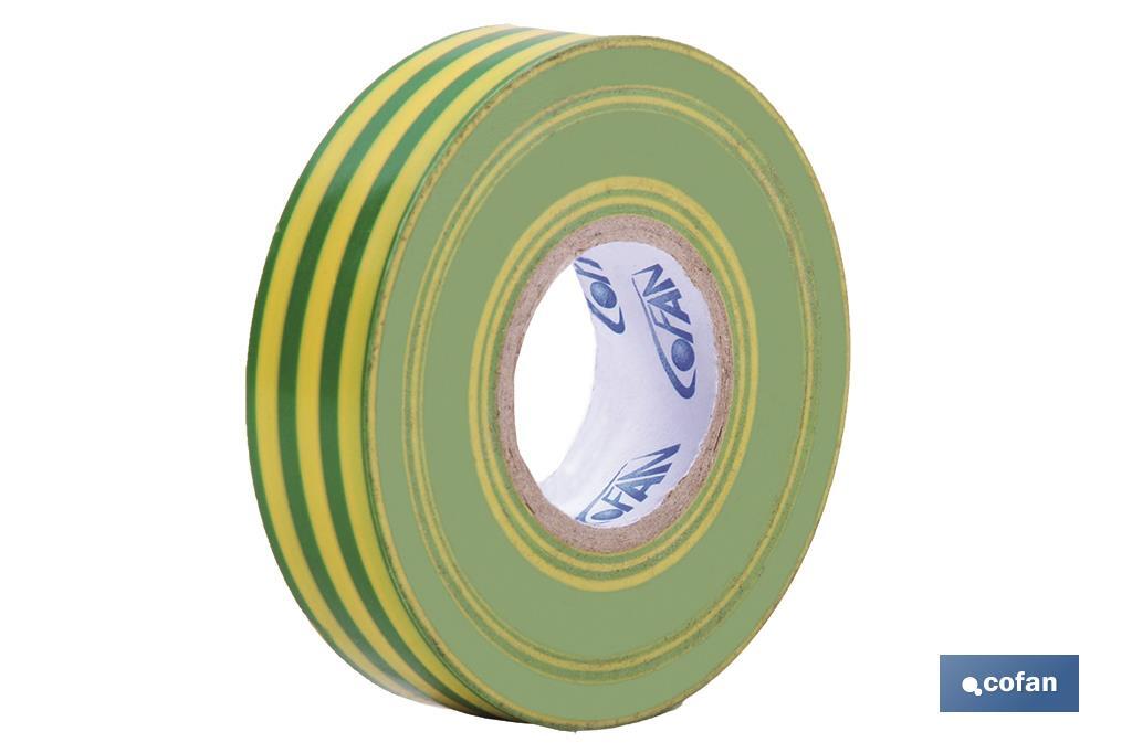 Insulating tape 180 microns | Yellow/green | Resistant to voltage, heat and different acids and alkaline materials - Cofan