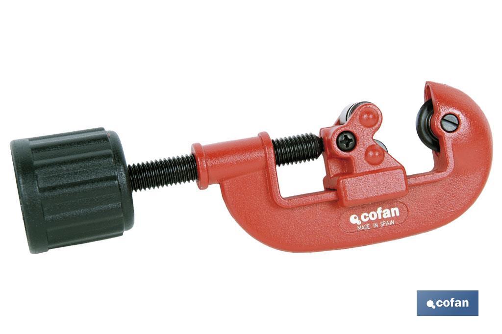 Pipe cutter with 2 rollers | Diameter: 3-30mm | Adjustable cutter | Red - Cofan