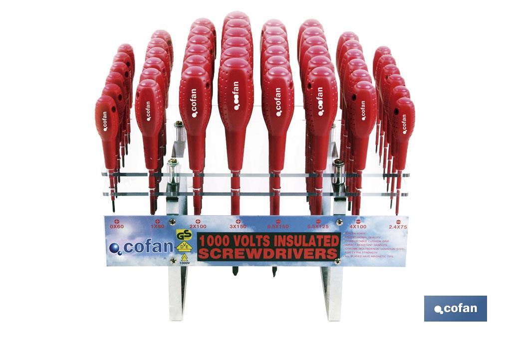 Expositor en metacrilato | Con 48 destornilladores de 1000 voltios - Cofan