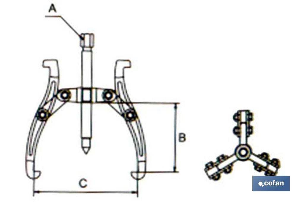 Extracteur à 3 griffes articulées et réversibles | Diamètre : de 3" jusqu'à 12" | Ouverture de 15 - 80 mm jusqu'à 50 - 317 mm - Cofan