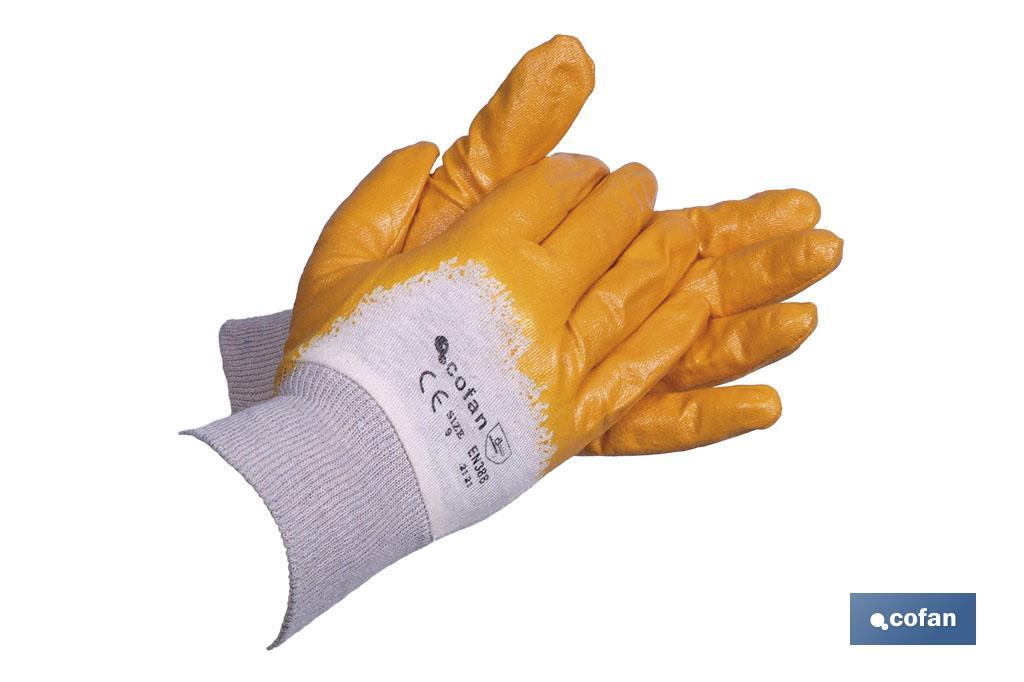 Yellow nitrile gloves | Waterproof and non-absorbent coating | Long-lasting and tough gloves - Cofan