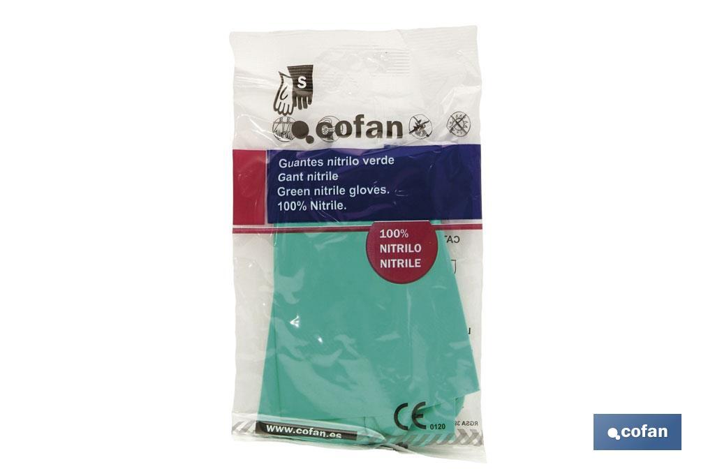 Green nitrile gloves | Cotton flocked lining | Elastic and tough gloves | Comfortable and safe - Cofan