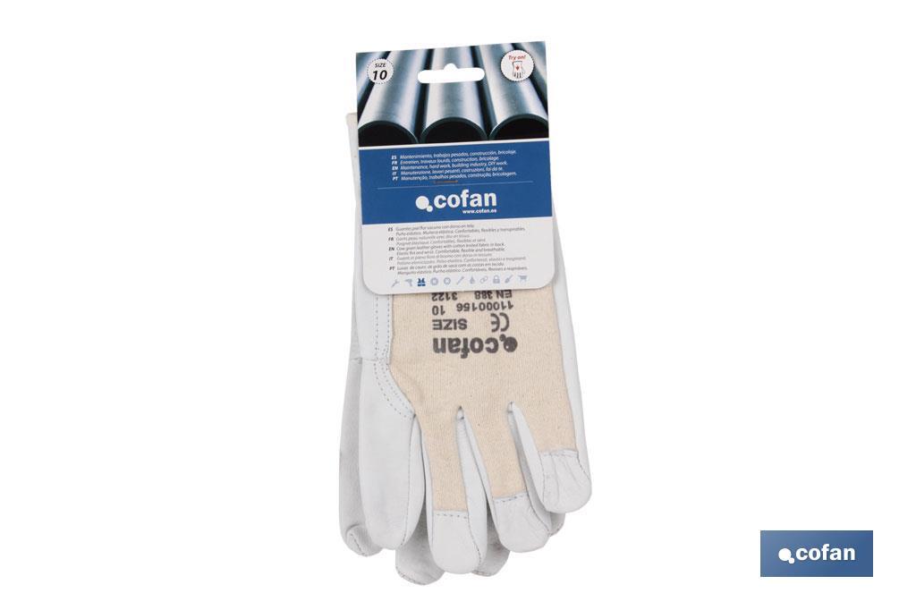 Cowhide leather and back knitted glove | Tough and durable glove | Breathable gloves | Safety and protection - Cofan