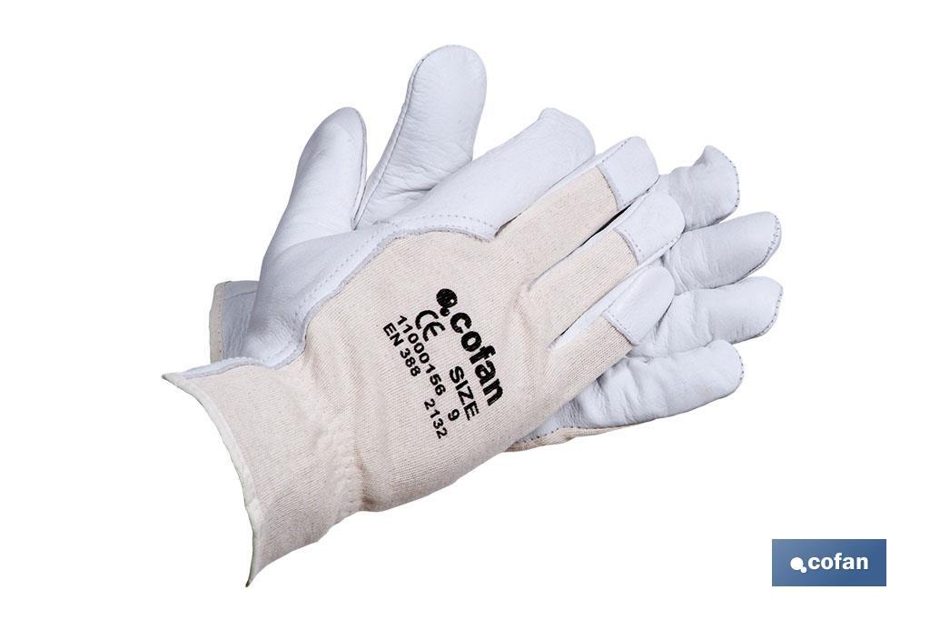 Guantes de piel de vacuno y dorso de punto | Duraderos y resistentes | Transpirables Protección y seguridad | Cofan