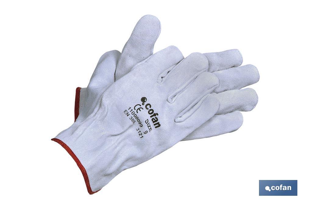 Guantes de piel de serraje gris | Duraderos y resistentes | Protección y seguridad | Pulgar plano - Cofan