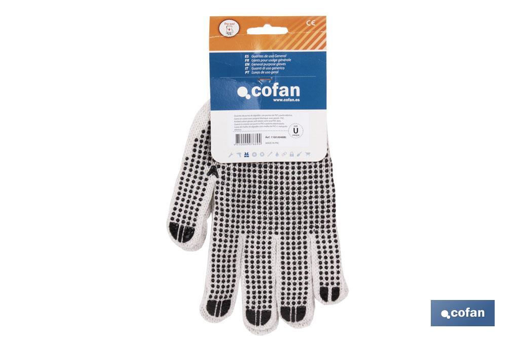 Cotton knitted gloves with PVC dot coating on the palm | Extra adhesion | Comfortable and tough gloves - Cofan