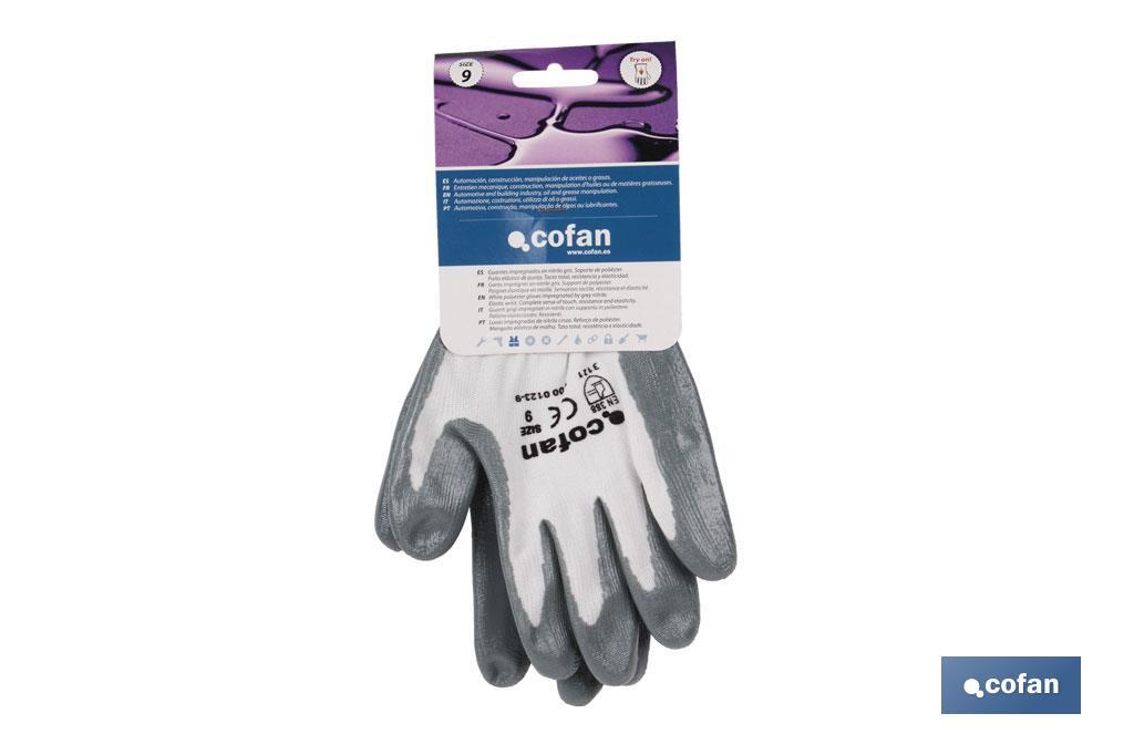 Grey-White nylon impregnated support gloves. (100% Nylon) - Cofan