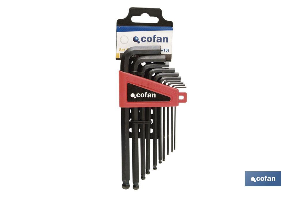 Set of hex keys with ball end | 10 pieces | Size content from 1.5 to 10 - Cofan