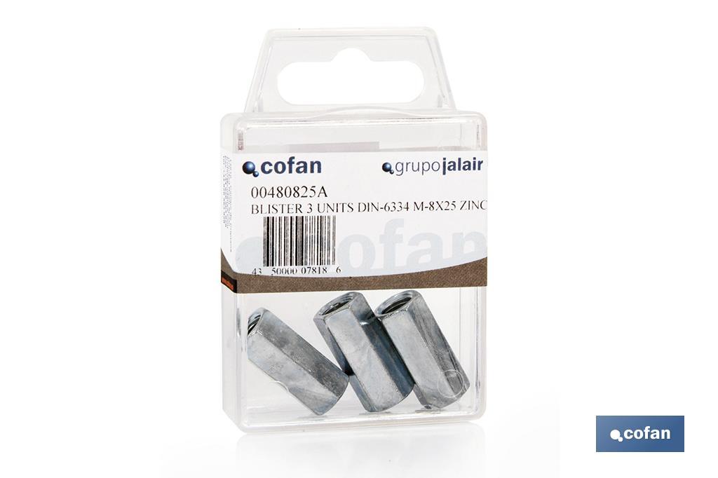 Hexagonal cuffs. Threaded rod joint DIN-6334 Standard Blister - Cofan