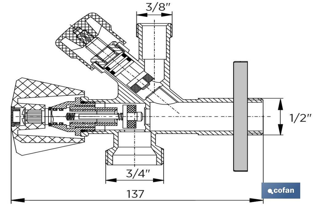 Angle Valve | Size: 1/2" x 3/4" x 3/8" | Combi Model | Brass CW617N | Gas Inlet Thread - Cofan