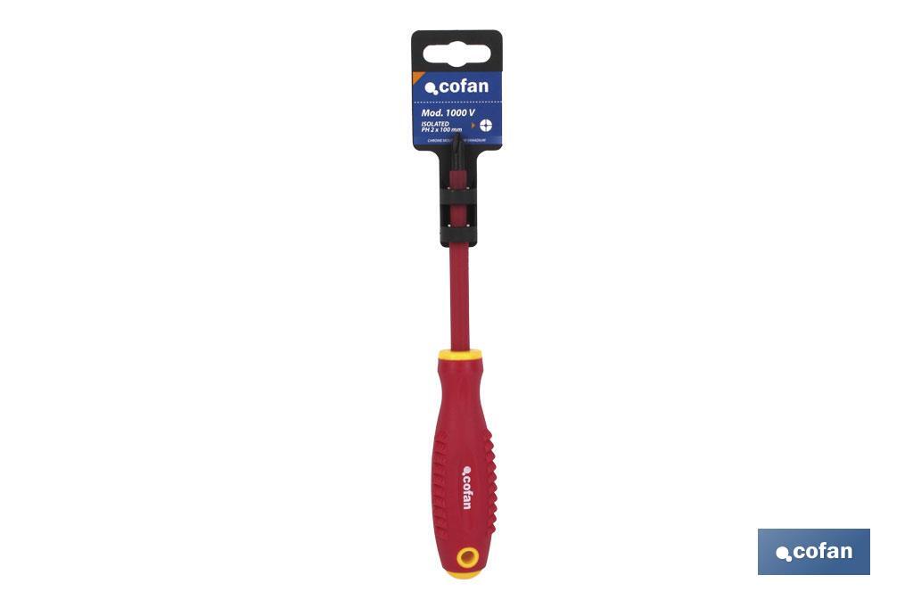 1,000V insulated screwdriver | Available Phillips head from PH0 to PH3 | Length: from 60m to 150mm - Cofan