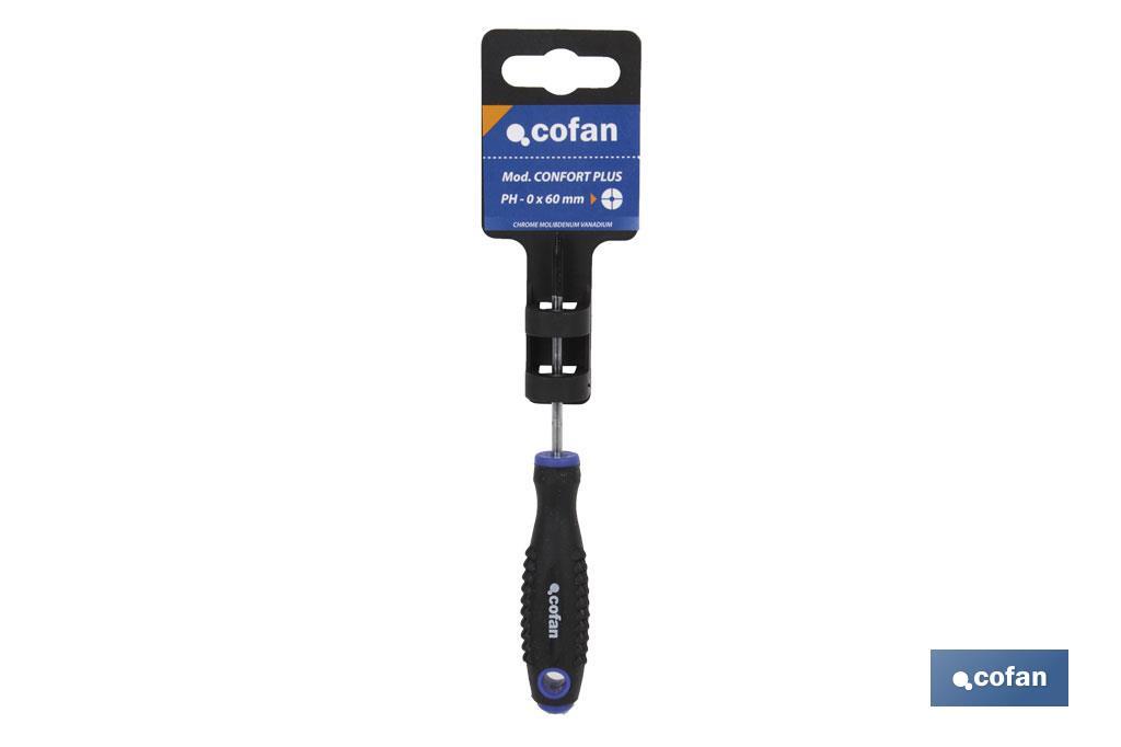 Destornillador Phillips | DIN ISO 8764-1 | Modelo Comfort plus | Medidas desde PH-0 hasta PH-3 - Cofan