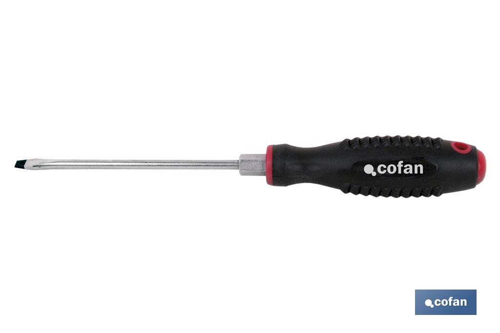 Slotted screwdriver for mechanics with hexagonal ferrule | Confort Plus Model | Available screw heads from SL 5.5mm to SL 8mm - Cofan