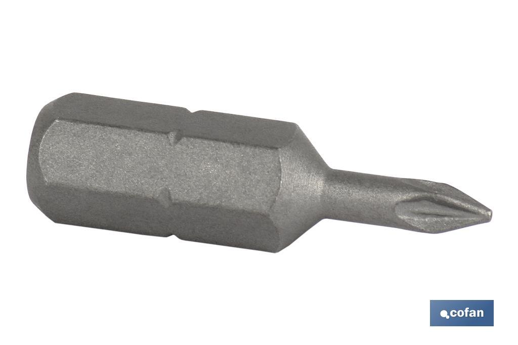 Puntas Pozidrive de atornillar en 1/4' | Con huellas desde PZ 0, PZ 1, PZ 2 y PZ 3 | Versiones de 25 y 50 mm de longitud - Cofan