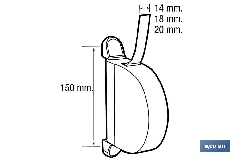 Recogedor abatible para persiana con cinta de 20 mm.