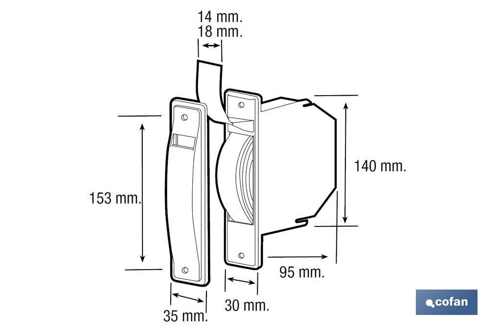 Enrouleur de volets roulants compact | Sangle en plusieurs couleurs et enjoliveur | Dimensions de sangle 5,5 mètres de longueur - Cofan