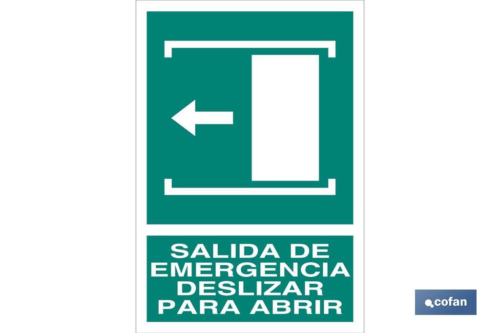 Emergency exit. Slide to open - Cofan