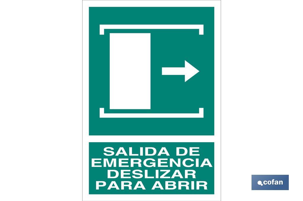 Emergency exit. Slide to open - Cofan
