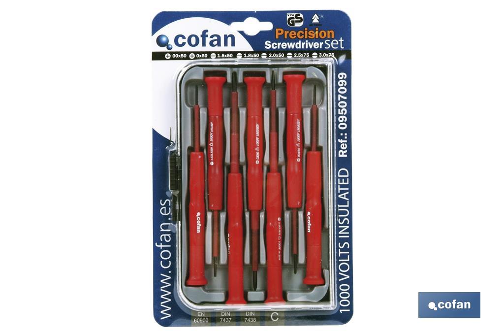 Set of high precision insulated screwdrivers | 7 units | Slotted and Phillips screwdriver heads - Cofan