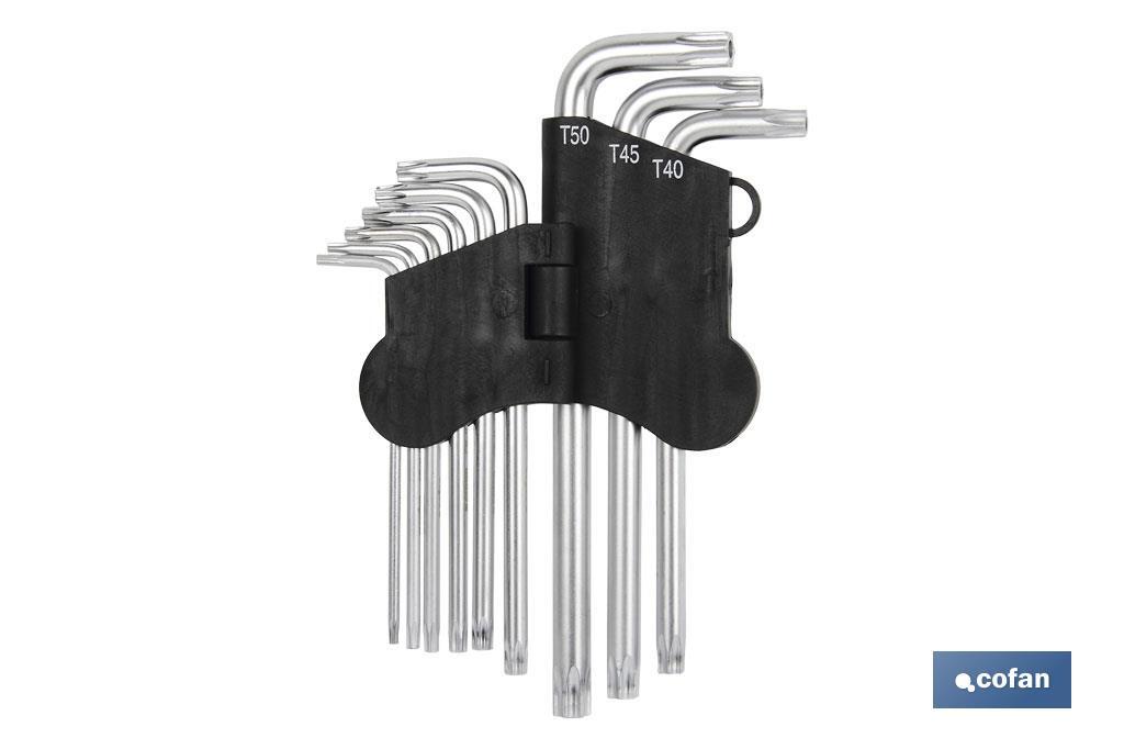 Set of 9 Torx keys | Long version | Available sizes from T10 to T50 - Cofan