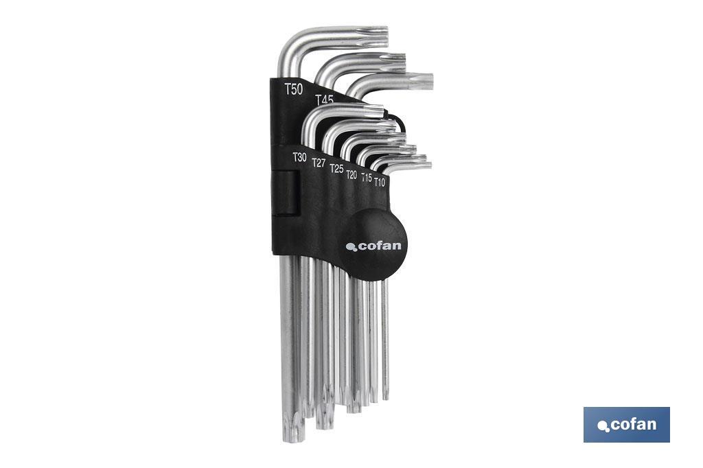 Set of 9 Torx keys | Long version | Available sizes from T10 to T50 - Cofan