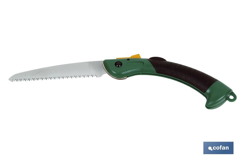 Portable folding pruning hand saw with blade of 170mm | Ergonomic and non-slip handle with security lock on the blade - Cofan