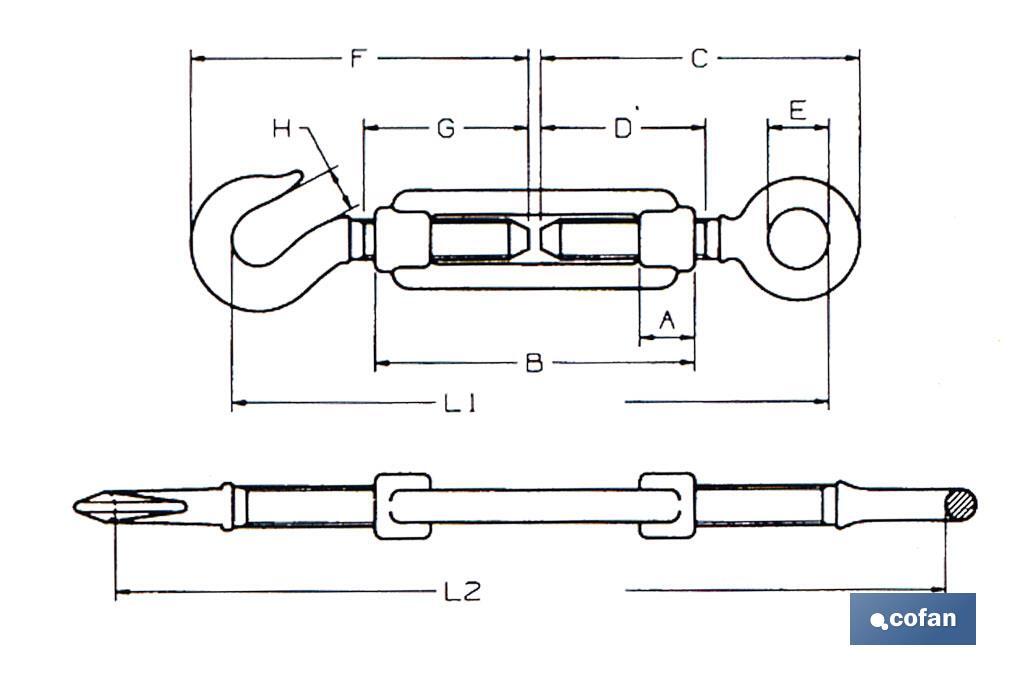 Hook tensor - Stainless steel A-2 DIN-1480 ring - Cofan