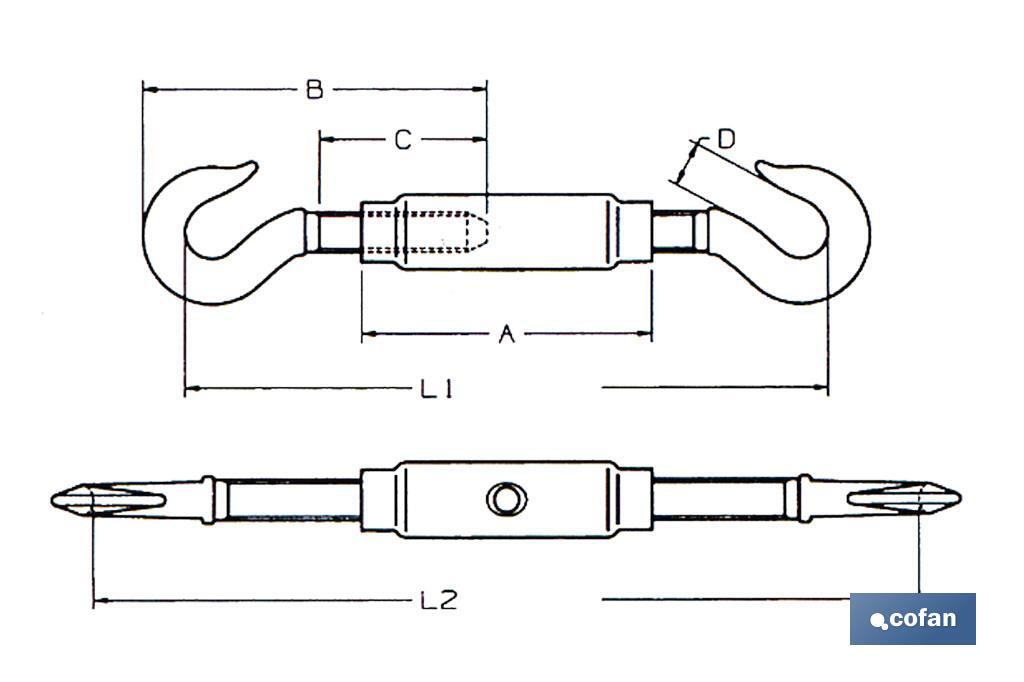 DIN-1480-Spannschloss Haken-Haken Verzinkt - Cofan