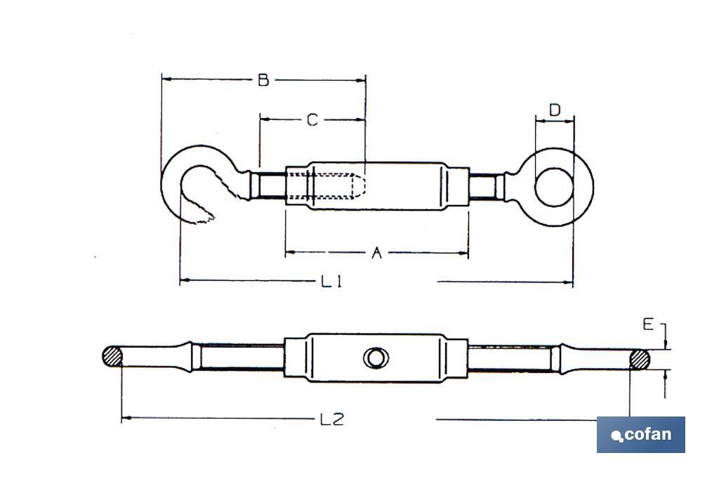 Tenditore tubolare Gancio - Anello - Cofan