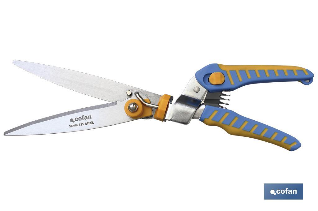 Professional stainless-steel grass shears of 34cm | Adjustable cut of 180° and ergonomic handles | 6 cutting positions - Cofan