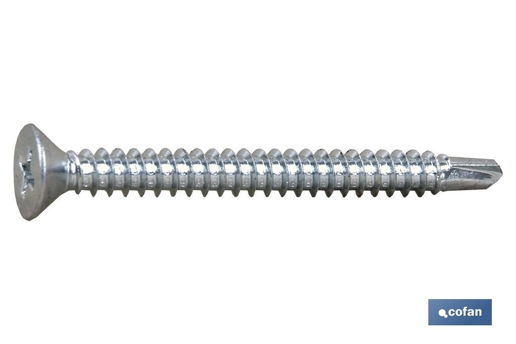Self-drilling screw, countersunk head, Phillips, zinc plated - Cofan