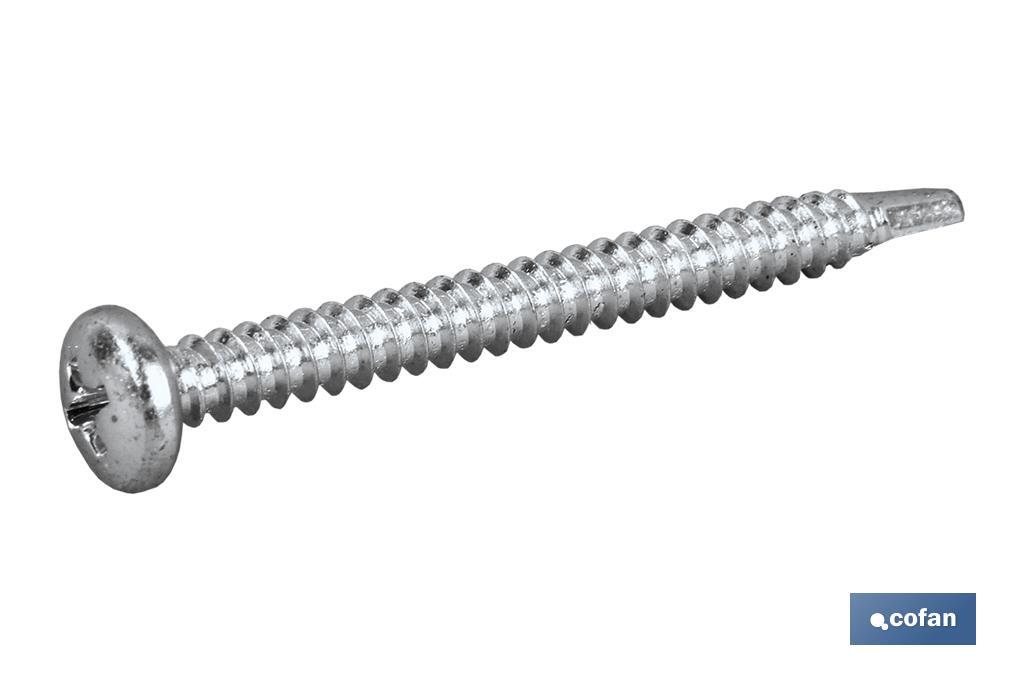 Self-drilling screw, cylindrical head, Phillips, zinc plated - Cofan