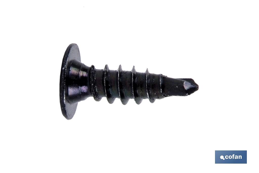 Self-drilling screw, extra flat head, Phillips, black - Cofan