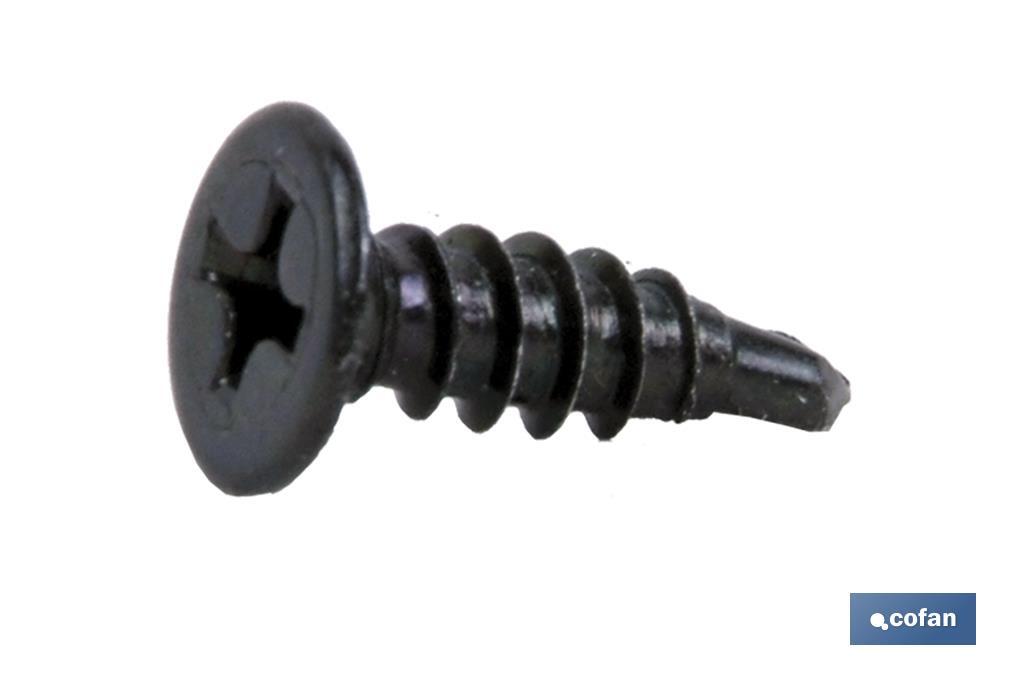 Self-drilling screw, extra flat head, Phillips, black - Cofan