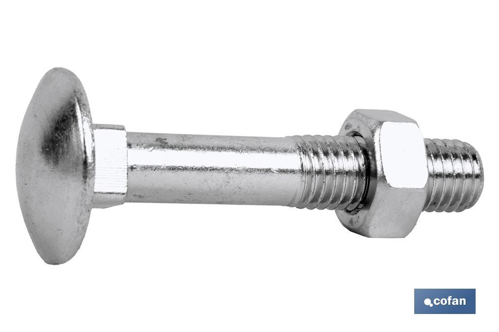 Mushroom head square neck screw + zinc plated steel nut - Cofan