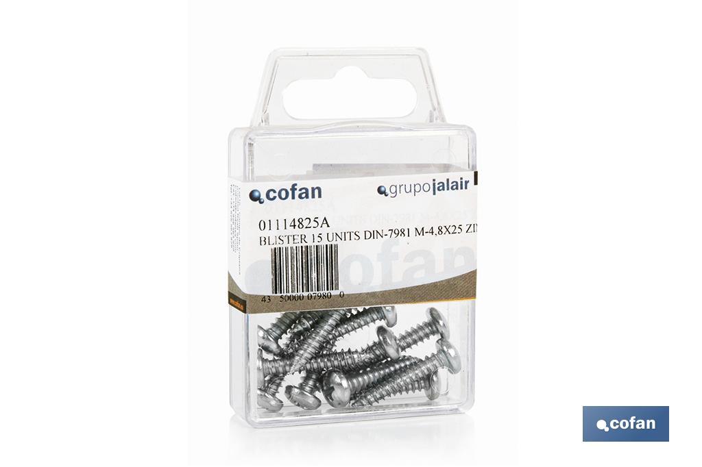 Sheet metal screws, convex cylindrical head. Pozidrive DIN-7981 - Cofan