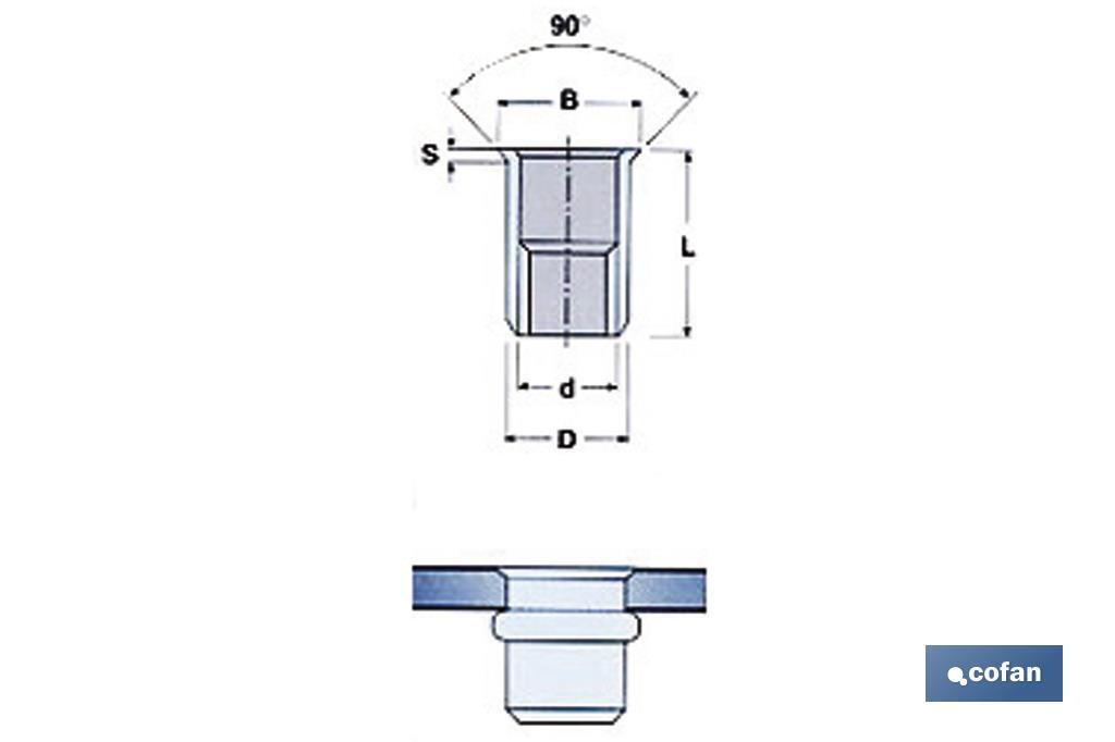 Tuercas Remachables Acero Cabeza Baja