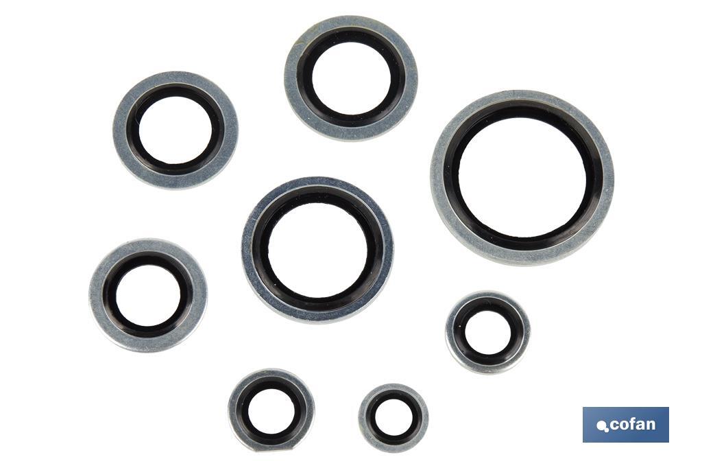 Metal Rubber Washer | Zinc-Plated Steel & NBR | Several Inner & Outer Sizes - Cofan