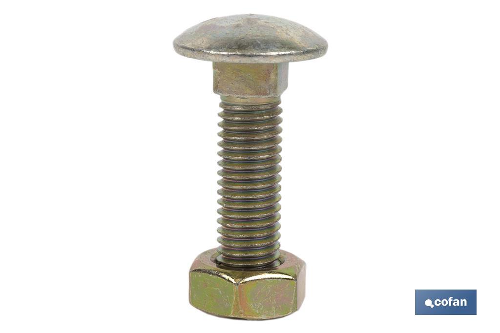 Tornillo de cabeza redonda | Adecuado para cosechadora | Tuerca hexagonal DIN 934 incluida | Clase 8.8 | Disponible en diferentes medidas - Cofan