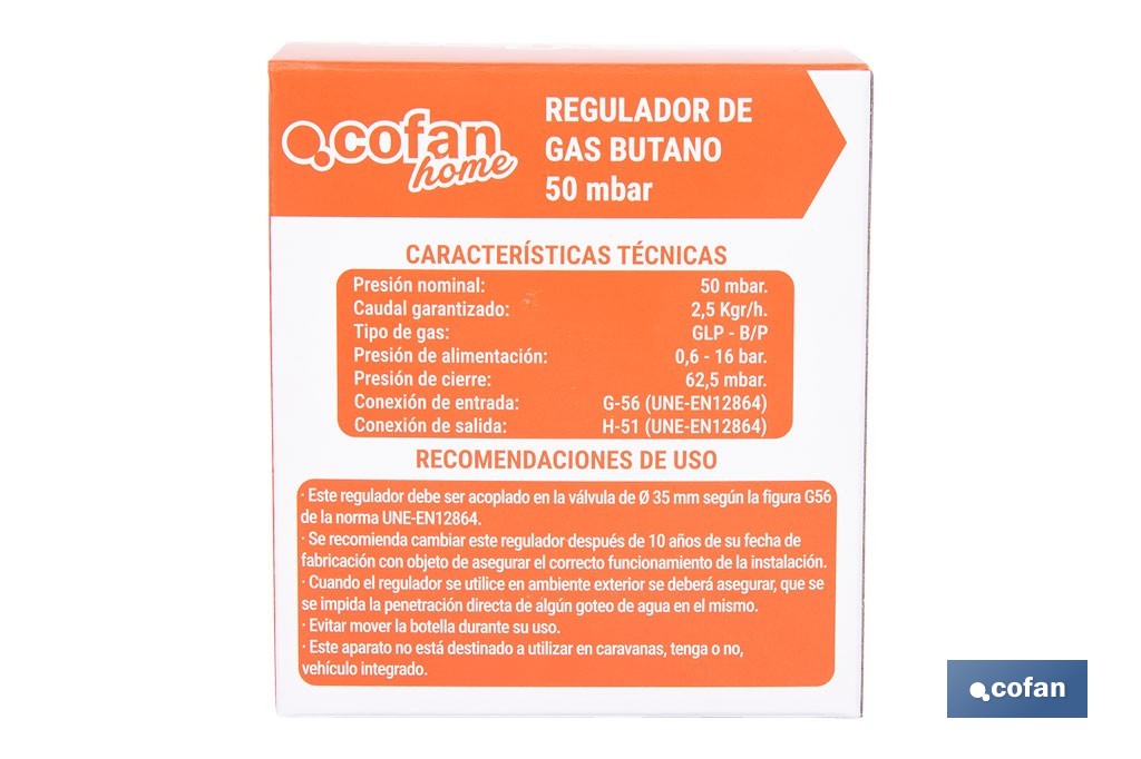 Regulador de Gas Butano/Propano | De Uso Doméstico | Regulador para Bombona de butano - Cofan