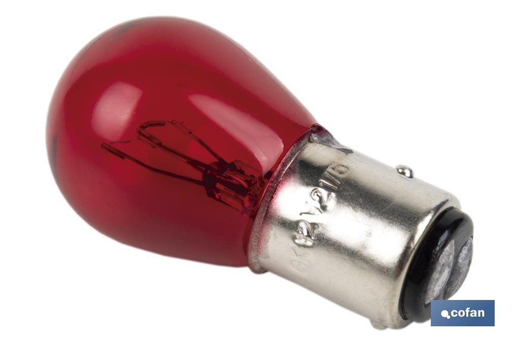 Double contact light bulb of 12V | Level pins | BAY15d bulb cap type | P21/5W cap | Available in various colours - Cofan