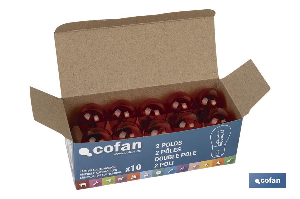 Double contact light bulb of 12V | Level pins | BAY15d bulb cap type | P21/5W cap | Available in various colours - Cofan
