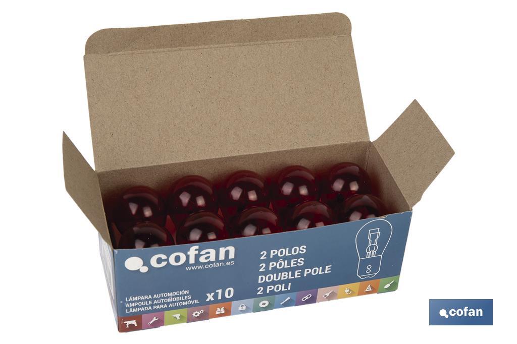Double contact light bulb of 12V | Level pins | BAY15d bulb cap type | P21/5W cap | Available in various colours - Cofan