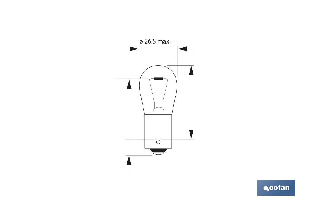 Lámpara de 1 polo 12 V 21 W | Casquillo de tipo BAU15s | Bombilla P21W | Color ámbar - Cofan