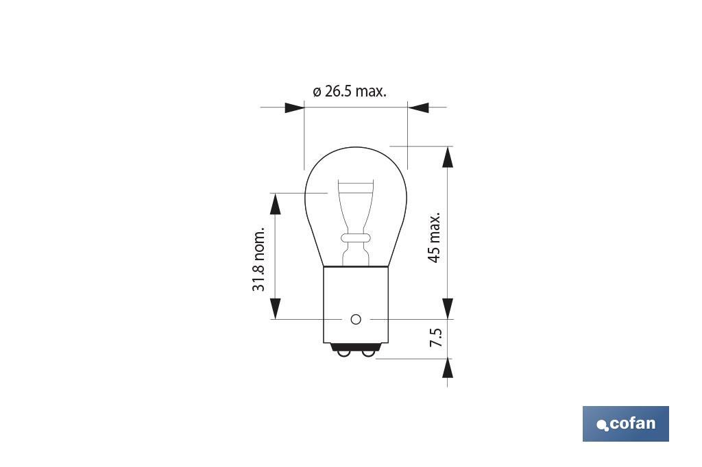 Lámpara de 2 polos centrada de 12 V | Casquillo de tipo BAY15d | Bombilla P21/5W | Varios colores - Cofan