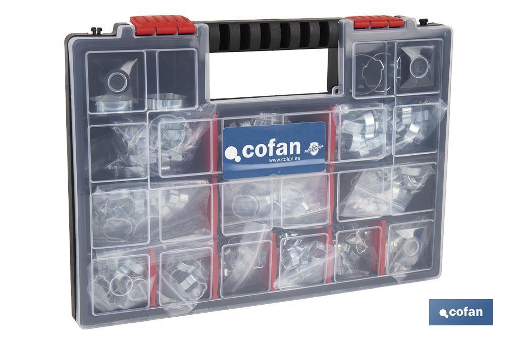 Maletín Abrazaderas Metálicas dos Orejas (Contenido 350 Abrazaderas) - Cofan