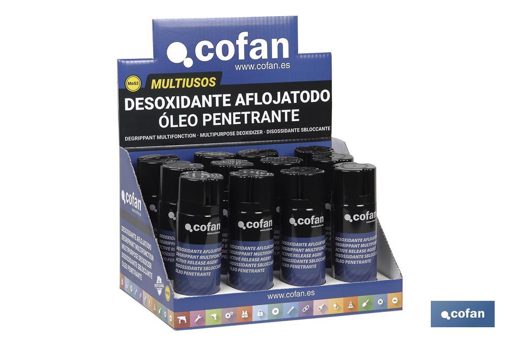 Expositor de aflojatodo | Lubricante multiuso | Alto poder hidrófugo | Elimina los elementos residuales - Cofan